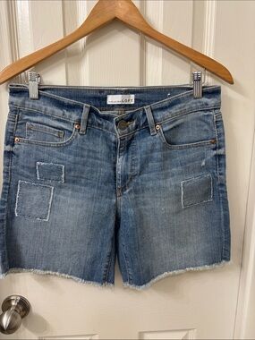 LOFT Light Blue Patchwork Frayed Hem Denim Shorts